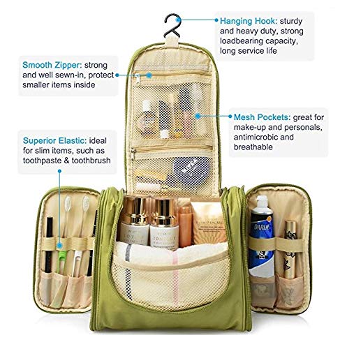 PETRICE Nylon Toiletry Bag for Women Makeup Pouch Waterproof Shower Wash Bag Cosmetic Organizer Case Travel Kit Pack with Hook (Green) - Image 3